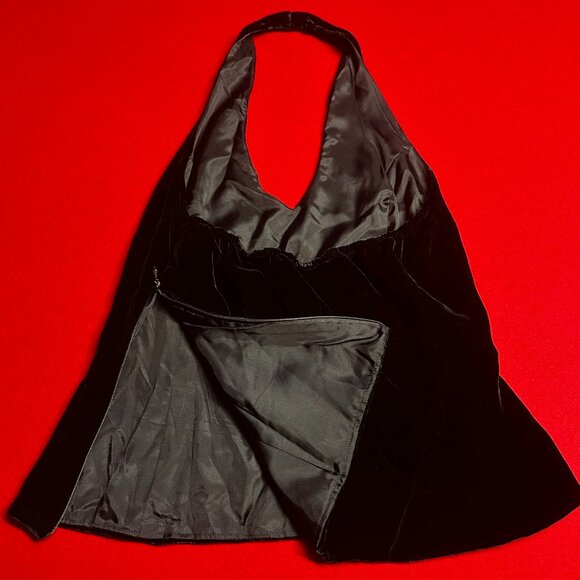 Vintage Black Velvet Wide-Leg Pants w/ Satin Waist & Cord Hem – Size 10 - Picture 9 of 9